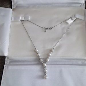 Classic Pearl with White Sapphire Necklace, NEW